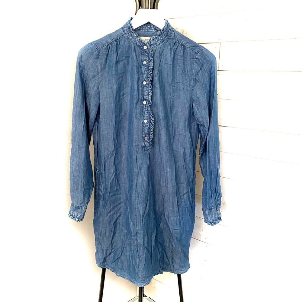 Ann Taylor LOFT Women’s Chambray Ruffle Shirt Dress Size XS